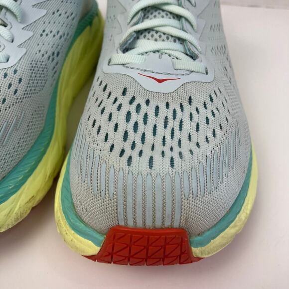 Hoka One One Womens Sz 8 Clifton 7 Running Shoes Light Green Yellow Mesh Lace-up - Picture 7 of 16